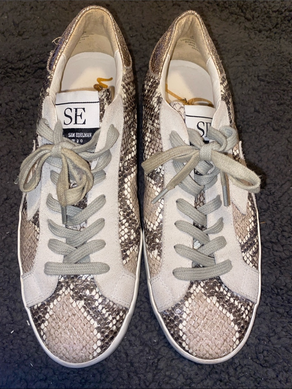 Sam Edelman Women's Snake-Print Sneakers in Beige and Gray